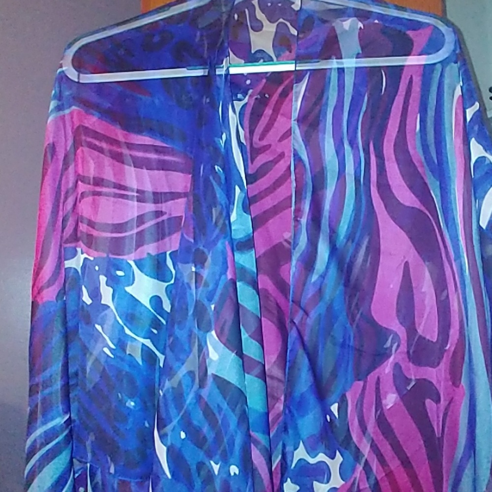Blue black and pink sheer shaw